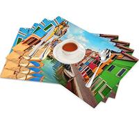Lot de 4 sets de table Venise, bâtiments colorés et canal d'eau avec bateaux île de Burano dans la lagune de Veni, antidérapants et résistants à la chaleur pour salle à manger, décoration d'intérieur