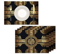 Lot de 4 Sets De Tables Clé Grecque, 45x30cm Vintage Traditionnel Sets De Tables, Or Rectangulaires Set De Table Lavables pour Décoration De Table De Dîner Maison Cuisine
