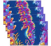 Lot De 4 Sets De Tables Hippocampes Dessin Animé sous-Marin Pla Étoile De Mer Coquillage Antidérapant Dessous De Tables Résistant À La Chaleur Set De Table pour Salle À Manger Cuisine 30X45cm
