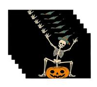 Lot De 4 Sets Table Rectangulaires 30X45Cm - Dessous De Table en Tissu Lin Lavable Noir Squelette De Citrouille Art De La Personnalité pour Table De Salle À Manger Halloween,Usage Quotidien