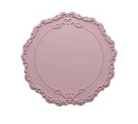 Lot de 4 sets table ronds en silicone avec motif fleurs, dessous verre rose relief, résistant à la chaleur, for cuisine pour Friteuse(Pink)