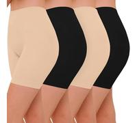 Lot de 4 Short Leggings Sport Femme sous Jupe ou Robe Anti-frottement Pantalons de Cyclisme pour Femme Legging Court sans Couture Boxer Short Sécurité (2 Noir 2 Nude, S)