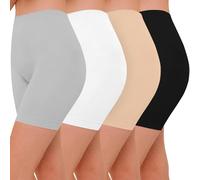 Lot de 4 Short Leggings Sport Femme sous Jupe ou Robe Anti-frottement Pantalons de Cyclisme pour Femme Legging Court sans Couture Boxer Short Sécurité (Noir Blanc Nude Gris, L)
