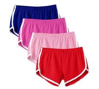 Lot de 4 shorts pour femme - Taille élastique - Respirant - Pantalon de jogging - Pantalon de jazz - Pantalon de yoga - Pour l'été - Sportif - Cyclisme - Randonnée - Sport, Rose 1, L