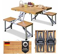 Lot de 4 sièges et 1 table en aluminium Deuba pliables pour camping - Bleu/argenté - Bois/aluminium bois