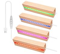 Lot De 4 Socle Lumineux Led Bois, Socles En Bois À Led, Socles Led En Bois, Carré Socle Lumineux Led, Socles Lumineux Led En Bois, Bases De Présentation Colorée Pour Boules De Cristal, Bijoux, Résine
