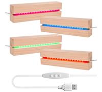 Lot de 4 socles LED en bois - 7 couleurs - Rectangulaire - Décoration de base lumineuse USB - Socle LED pour verre acrylique - Base d'affichage LED pour bloc de verre, cristaux (15 cm de long)