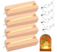 Lot de 4 socles LED en bois - Socle lumineux LED - Couleurs chaudes - Base lumineuse USB - Base en bois rectangulaire - Pour bloc de verre, cristaux, verre, résine