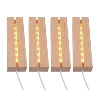 Lot de 4 socles LED - Socle lumineux LED - Base d'affichage rectangulaire en bois - Support lumineux en bois - Socle lumineux USB pour bloc de verre et cristaux (chaud)