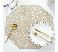 Lot de 4 sous Assiette de Table Doré 40x38cm, Set de Table Vintage Bistrot Octogone PVC