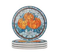 Lot de 4 sous-verres absorbants en verre teinté Halloween citrouilles toiles d'araignée