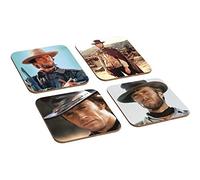 Lot de 4 sous-verres en bois à l’effigie de Clint Eastwood