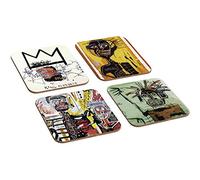 Lot de 4 sous-verres en bois avec motifs d’art contemporain de Jean Michel Basquiat