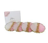 Lot de 4 sous-verres en résine faits à la main en forme de géode - Dessous de verre élégants - Rose