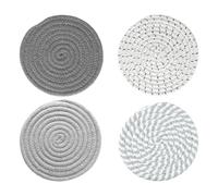 Lot de 4 sous-verres - Tapis en tissu de fil de coton - Plateau de pot chaud rond - Support de pot chaud absorbant - Tapis de table rond - Dessous de verre tissé à la main