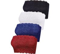 Lot de 4 soutien-gorges élastiques en dentelle pour femme, Noir, blanc, bleu marine, bordeaux., Taille M
