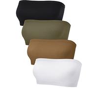 Lot de 4 Soutiens-Gorge Bandeau sans Bretelles sans Couture Non rembourrés Extensibles pour Femme, Chocolat, Vert Clair, Blanc, Noir, S