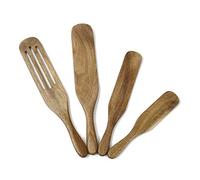 Lot de 4 spatules à fente en bois d'acacia pour mélanger et mélanger les ustensiles de cuisine en bois résistant à la chaleur