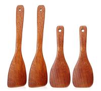 Lot de 4 spatules en bois - Accessoires de cuisine bio - 22 cm et 33 cm - Poignée longue et légère - Pour cuisine et salle à manger - Marron