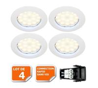 LOT DE 4 SPOT LED ENCASTRABLE COMPLETE RONDE FIXE eq. 50W BLANC NEUTRE Recouvrement 77mm, diamètre de perçage 60mm Blanc
