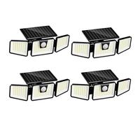 Lot de 4 Spots Solaires à 3 Têtes Noires FALCON - Éclairage LED Puissant Blanc, Orientables avec Détecteur de Mouvement, Idéal pour Sécuriser Jardin, Terrasse et Extérieur (H9.3 cm)