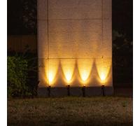 Lumisky Lot de 4 Spots Solaires LED Blanc Chaud avec Panneau Solaire déporté MINI ROUNDY - A piquer au sol ou à fixer au mur
