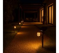 Lumisky Lot de 4 spots solaires projecteurs 2en1 à piquer ou à fixer éclairage puissant dimmable LED blanc SPIKY WARM H42cm