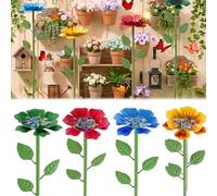 Lot de 4 stations d'arrosage pour abeilles, bains d'abeilles pour jardin, mangeoires papillon colorées avec 20 marbres en verre, piquets décoratifs en métal pour décoration de jardin ou cour