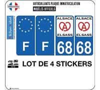 Lot de 4 stickers 68 Alsace Elsass ville sticker autocollant plaque immatriculation auto 369 - Couleur : arrondis - Angles : arrondis