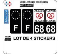 Lot de 4 stickers 68 Alsace Elsass ville sticker Noir autocollant plaque immatriculation auto 555 - Couleur : arrondis - Angles : arrondis