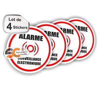 Lot de 4 Stickers Alarme - Forme Rond - Autocollant