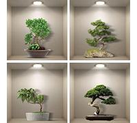 Lot de 4 stickers muraux effet 3D - Autocollant 3D Vase 40x40cm - Avec fleurs, plantes vertes, arbre bonsaï - Pour chambre à coucher,bureau,salon,chambre,d'enfant,cuisine