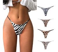 Lot De 4 Strings en Coton Léopard pour Femme Culottes sans Couture Dos en T Culottes Taille Basse sous-Vêtements Sexy Invisibles Léopard M