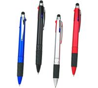 Lot De 4 Stylos À Bille 3 Couleurs Avec Fonction Stylet - Stylos Pratiques De Différentes Couleurs - Idéal Pour Les Notes Et Les Idées Créatives - Avec Feuille De Triche Et Chaîne