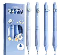 Lot de 4 stylos à bille effaçables - 4 stylos à bille effaçables Motif planètes astronaute fusée - Boule à l'extrémité pour enlever l'encre - Bleu - Diamètre de la mine 0,5 mm