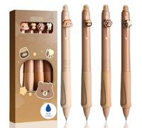 Lot de 4 stylos à bille effaçables avec 4 stylos animaux : ours, abeille, patte de miel, boule à l'extrémité pour enlever l'encre, stylo à bille bleu, diamètre de la mine 0,5 mm, stylo à bille