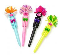 Lot de 4 stylos à bille fantaisie Crazy Yarn Hair Boxer, encre noire | Stylos de décompression à action presse, cadeau de Noël pour adultes, collègues de bureau