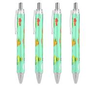 Lot de 4 stylos à bille noirs rétractables à encre gel lisse à pointe fine de 0,5 pour l'école, le bureau, motif dinosaure carte du monde