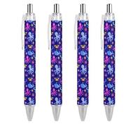 Lot de 4 stylos à bille noirs rétractables à encre gel lisse à pointe fine de 0,5 pour l'école, le bureau, le monde marin, motif pieuvre