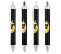 Lot de 4 stylos à bille rétractables à encre bleue avec motif banane, moustache, lunettes de soleil