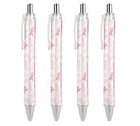 Lot de 4 stylos à bille rétractables à pointe fine et ronde pour la sensibilisation au cancer du sein - Stylo à bille pour ordinateur portable, écriture, travail de bureau, encre noire - 0,55 mm