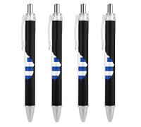 Lot de 4 stylos à bille rétractables avec impression agate bleu foncé doré 0,5 mm pour la maison et le bureau Noir