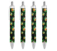Lot de 4 stylos à bille rétractables avec logo du drapeau du Pérou - Encre noire - 0,5 mm - Pour écrire des notes - Accessoires pour bureau