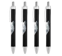 Lot de 4 stylos à bille rétractables avec motif loup et cache-œil - 0,5 mm - Écriture fine et lisse - Pour la maison et le bureau - Noir