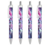 Lot de 4 stylos à bille rétractables Day of The Dead Sugar Skull Thunder de 0,5 mm pour écriture lisse et encre noire - Accessoires de prise de notes pour bureau