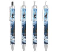 Lot de 4 stylos à bille rétractables Ea-gles Moon - Pointe fine 0,5 mm - Pour journal à domicile ou bureau