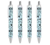 Lot de 4 stylos à bille rétractables Faith, Hope and Love avec croix et cœurs - Encre noire - 0,5 mm