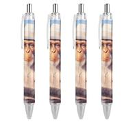 Lot de 4 stylos à bille rétractables Hawaï Monkey Beach Holiday Encre bleue Pointe fine 0,5 mm Fournitures de bureau AS PIC 3