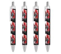 Lot de 4 stylos à bille rétractables motif drapeau du Canada pompier - 0,5 mm - Écriture lisse avec prise en main confortable - Fournitures de bureau pour homme et femme