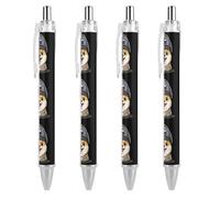 Lot de 4 stylos à bille rétractables noirs à pointe fine de 0,5 mm représentant un chien Corgi dans un drapeau militaire russe